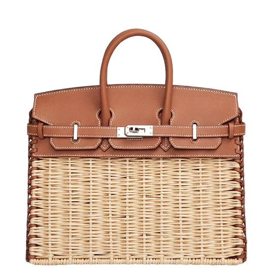 Birkin 25 Picnic Gold in Swift Leather, Osier Wicker Palladium Hardware Stamp B 2023
