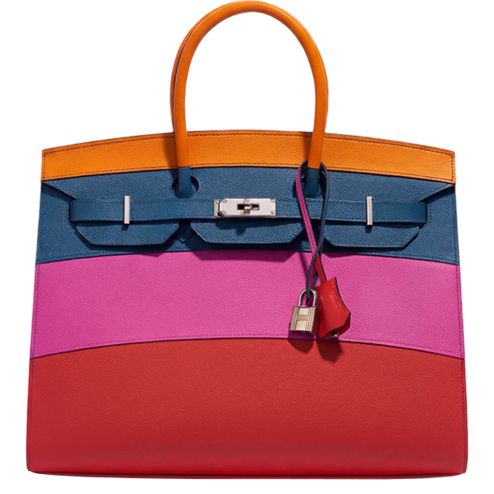 Hermès Birkin 35 Rainbow Sunset Casaque Sellier Epsom Abricot / Agate / Magnolia Palladium Hardware Stamp Z 2021