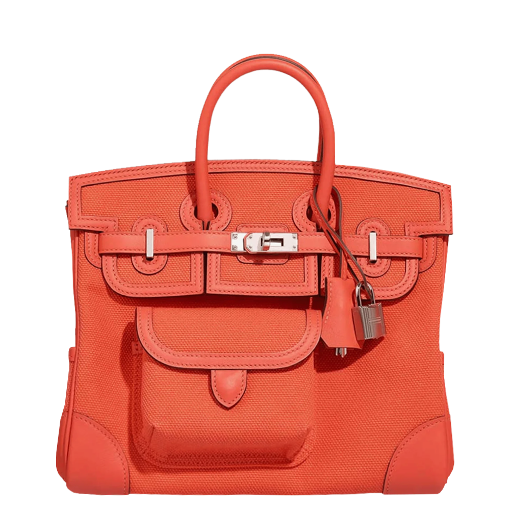 Birkin 25 Cargo Toile Geoland / Swift Orange Field Palladium Hardware Stamp W 2024