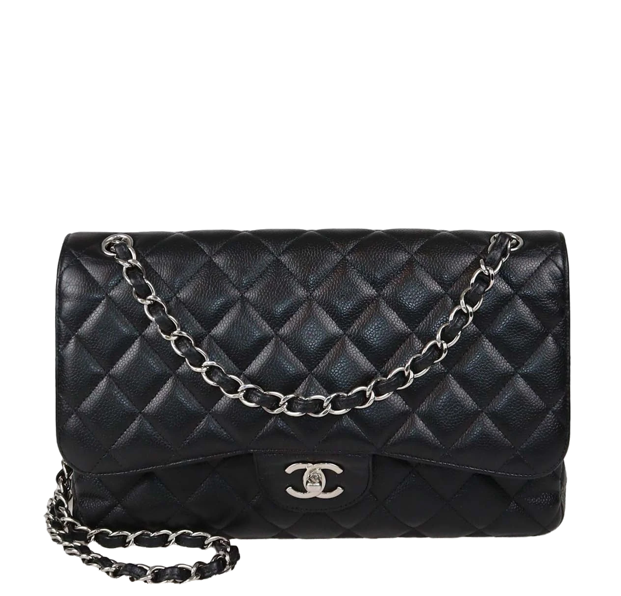 Classic Double Flap Bag Caviar Leather Jumbo Black
