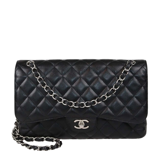 Classic Double Flap Bag Caviar Leather Jumbo Black