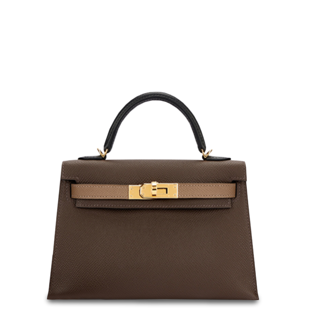 Mini Kelly Tricolor Epsom Ecorce/Etoupe/Noir Gold Hardware Stamp B 2023