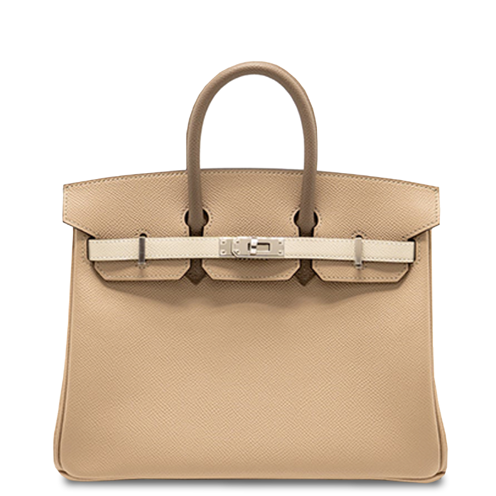 Birkin 25 Tricolor Epsom Trench/Craie/Etoupe Palladium Hardware Stamp K 2025