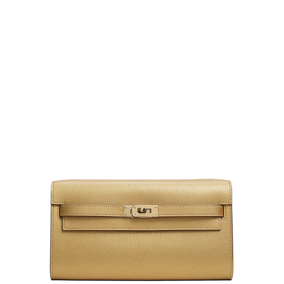 Kelly To Go Wallet Chèvre CHamkilight Doré Permabrass Hardware