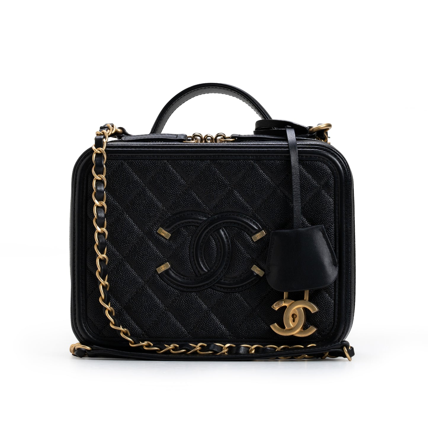 CC Medium Filigree Vanity Case Quilted Caviar Black
