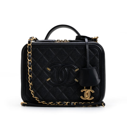 CC Medium Filigree Vanity Case Quilted Caviar Black