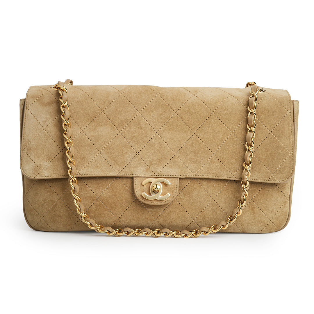 Maxi Flap Bag Suede Calfskin 
Dark Beige