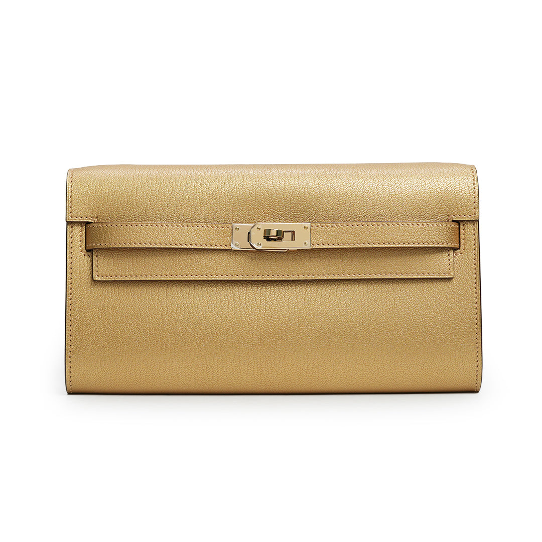 Kelly To Go Wallet Chèvre CHamkilight Doré Permabrass Hardware