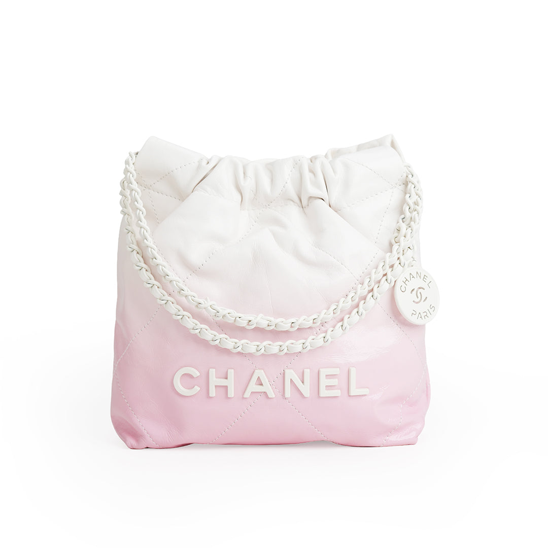 Chanel Mini 22 Bag Pink and White Ombre Calfskin White Hardware