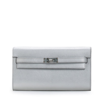 Kelly To Go Wallet Chèvre CHamkilight Argent Permabrass Hardware