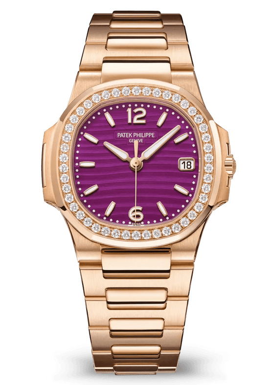 Nautilus Quartz Rose Gold Diamond Lacquered Purple Dial 32MM