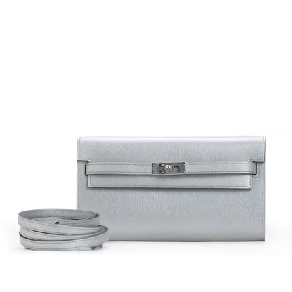 Kelly To Go Wallet Chèvre CHamkilight Argent Permabrass Hardware
