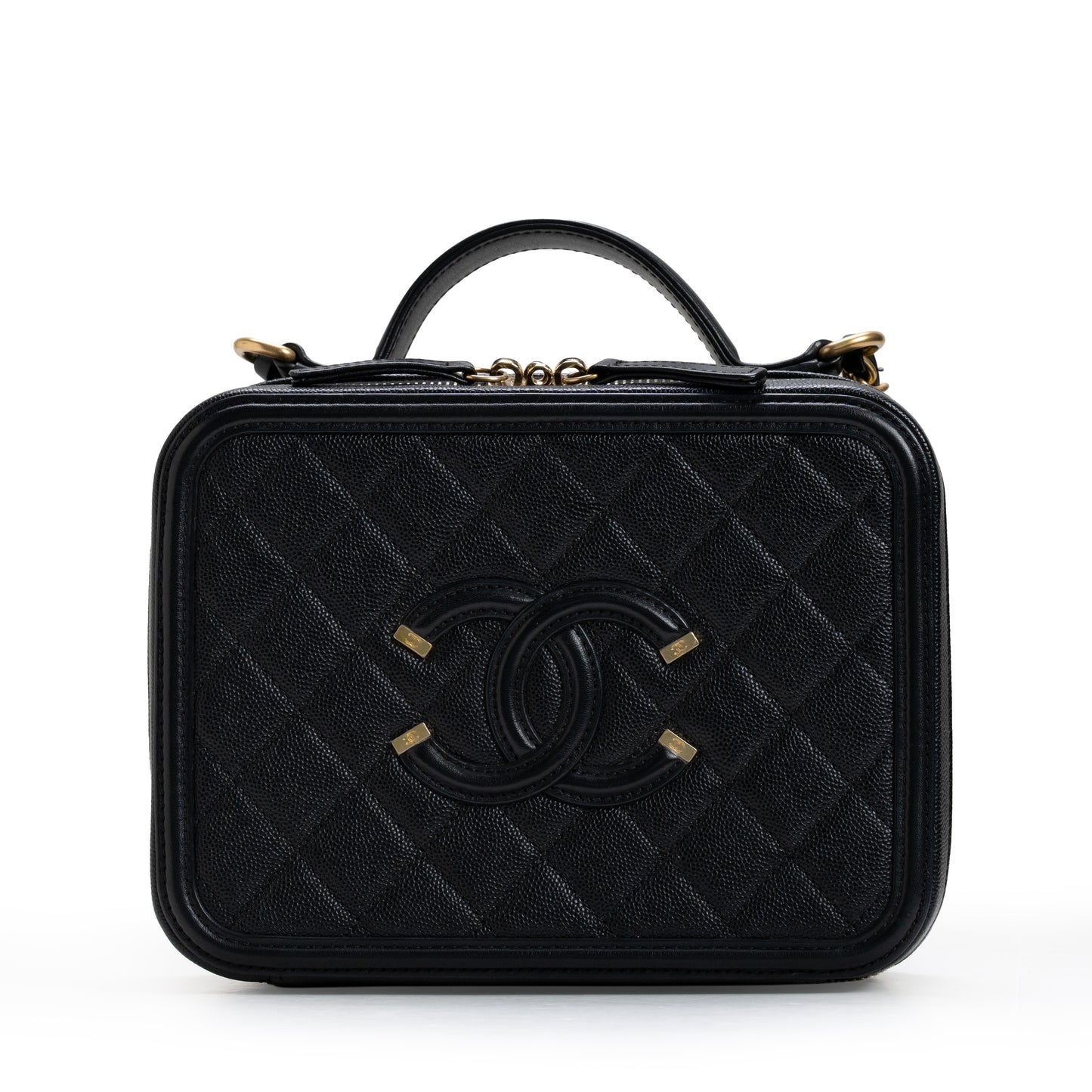 CC Medium Filigree Vanity Case Quilted Caviar Black