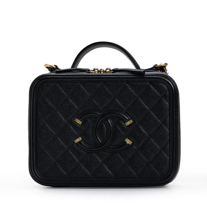 CC Medium Filigree Vanity Case Quilted Caviar Black