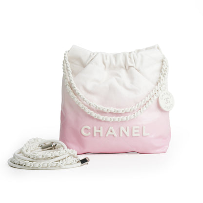 Chanel Mini 22 Bag Pink and White Ombre Calfskin White Hardware