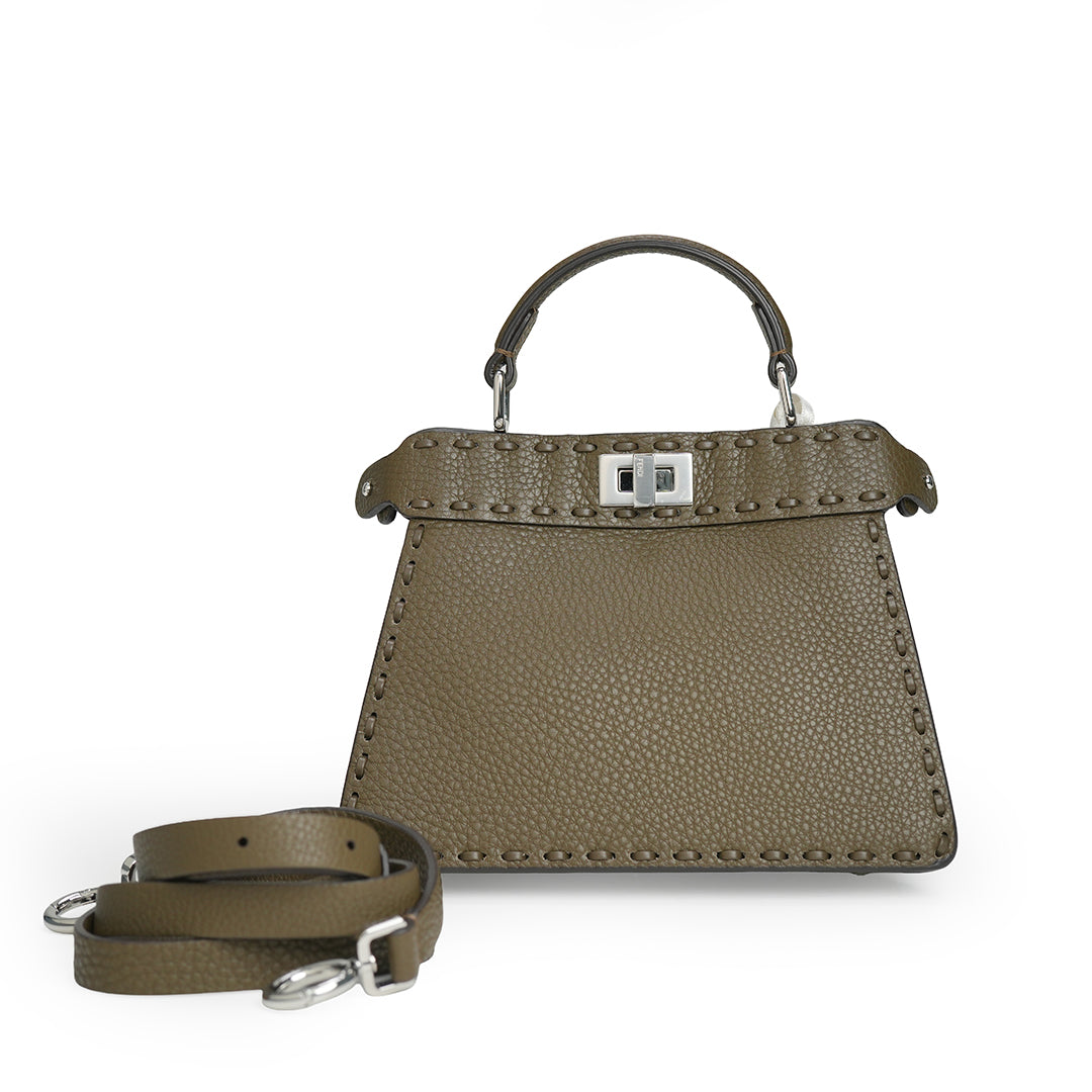 Peekaboo Selleria Petite Bag Grained Calfskin Dark Olive