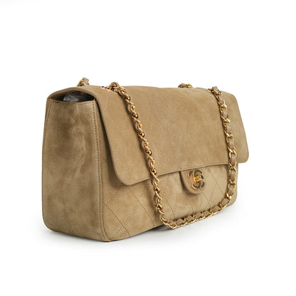 Maxi Flap Bag Suede Calfskin 
Dark Beige