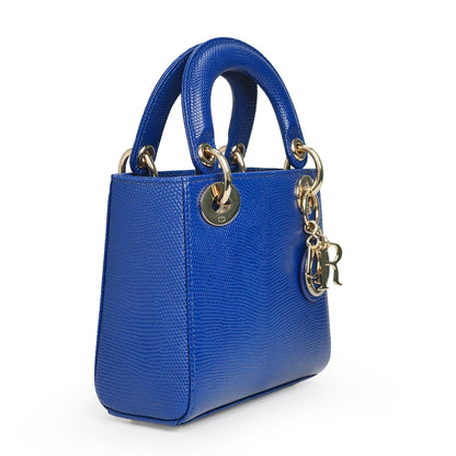 Lady Dior Mini Bag Blue Lizard Leather