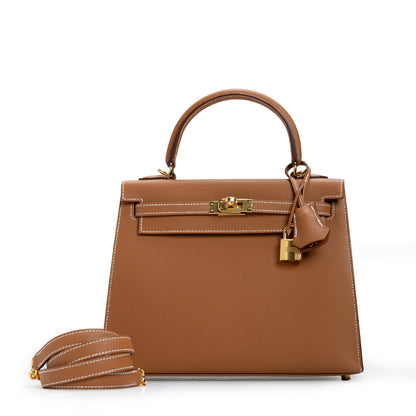Kelly 25 Sellier Epsom Gold, Gold Hardware Stamp K 2025