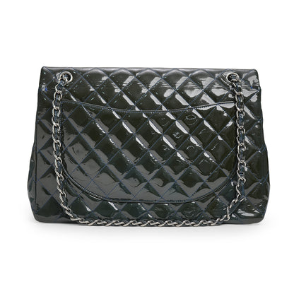 Maxi Classic Double Flap Bag Dark Blue Quilted Patent Leather