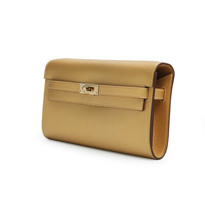 Kelly To Go Wallet Chèvre CHamkilight Doré Permabrass Hardware