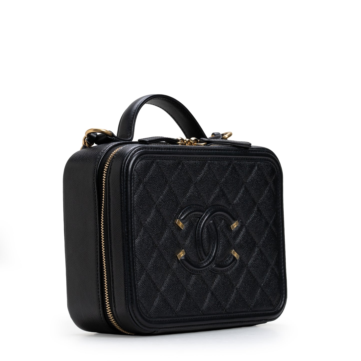 CC Medium Filigree Vanity Case Quilted Caviar Black