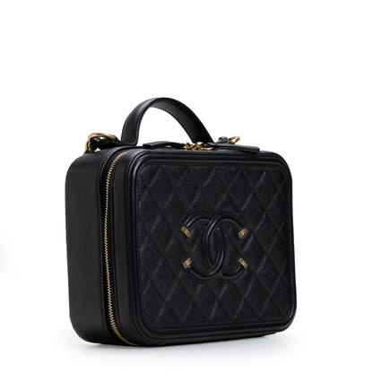 CC Medium Filigree Vanity Case Quilted Caviar Black