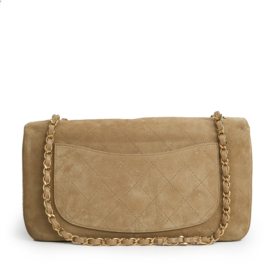 Maxi Flap Bag Suede Calfskin 
Dark Beige