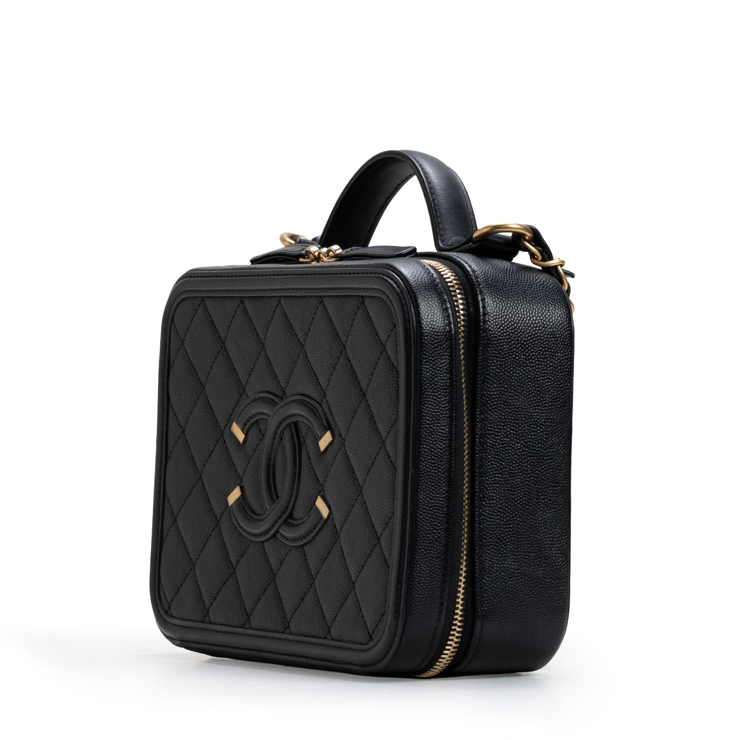 CC Medium Filigree Vanity Case Quilted Caviar Black