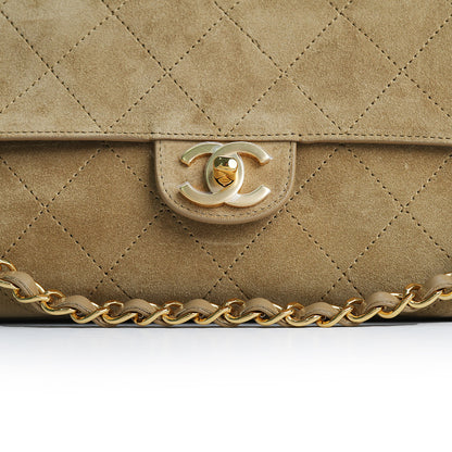 Maxi Flap Bag Suede Calfskin 
Dark Beige