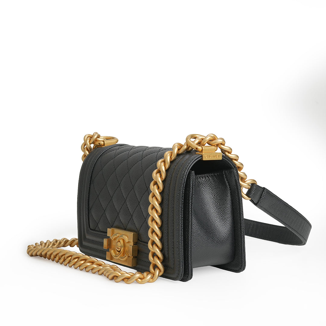Boy Bag Mini Black Caviar Leather