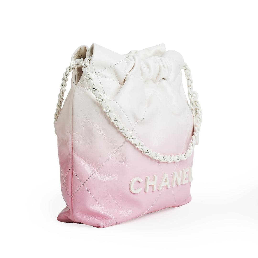 Chanel Mini 22 Bag Pink and White Ombre Calfskin White Hardware