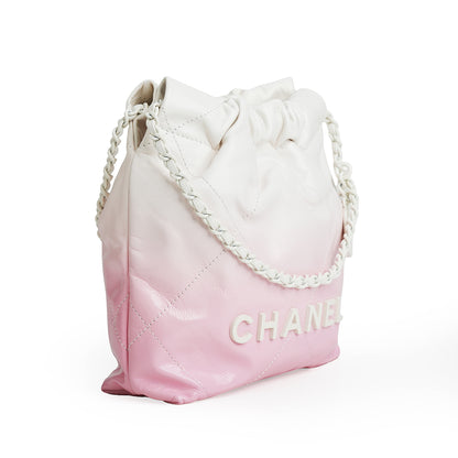 Chanel Mini 22 Bag Pink and White Ombre Calfskin White Hardware
