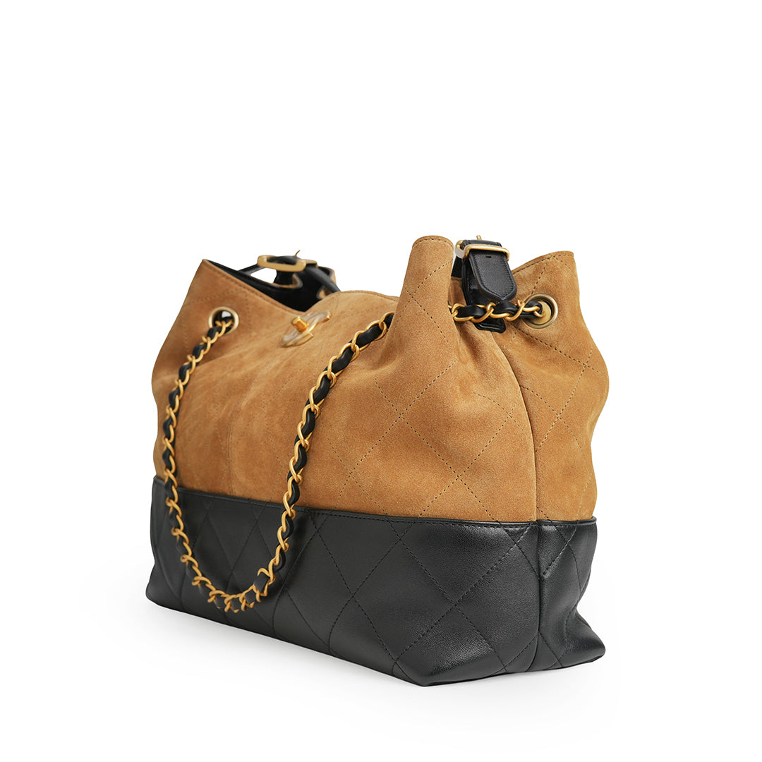 Chanel 25A Suede and Shiny Lambskin Beige and Black