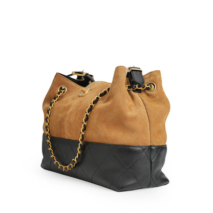 Chanel 25A Suede and Shiny Lambskin Beige and Black