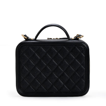 CC Medium Filigree Vanity Case Quilted Caviar Black