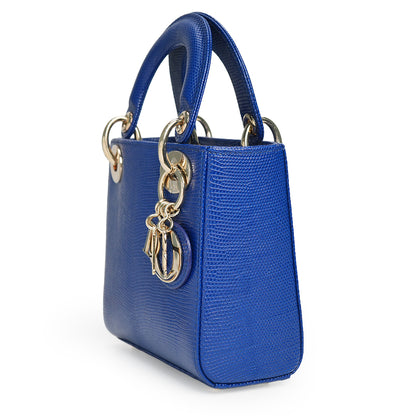 Lady Dior Mini Bag Blue Lizard Leather