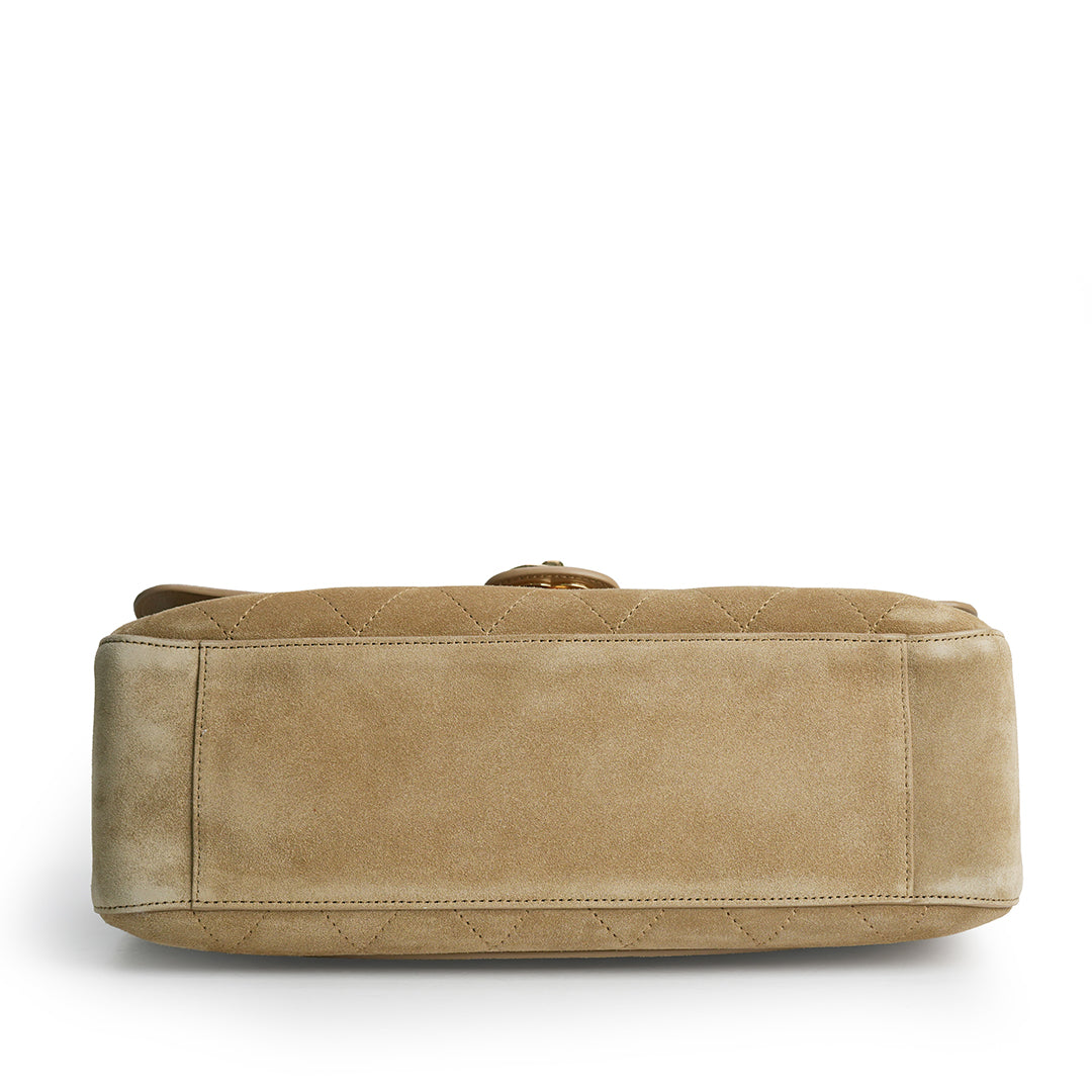 Maxi Flap Bag Suede Calfskin 
Dark Beige