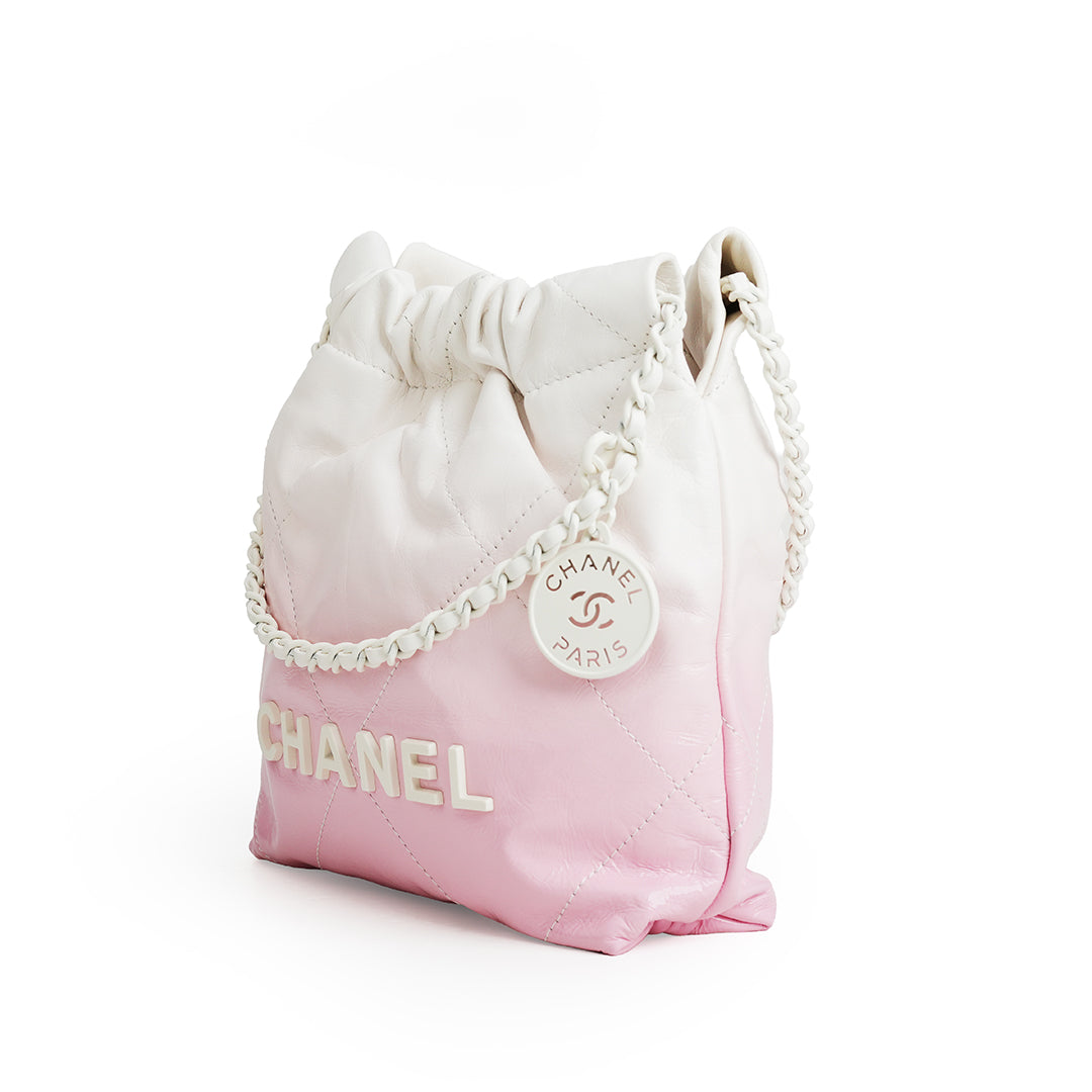 Chanel Mini 22 Bag Pink and White Ombre Calfskin White Hardware