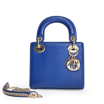 Lady Dior Mini Bag Blue Lizard Leather