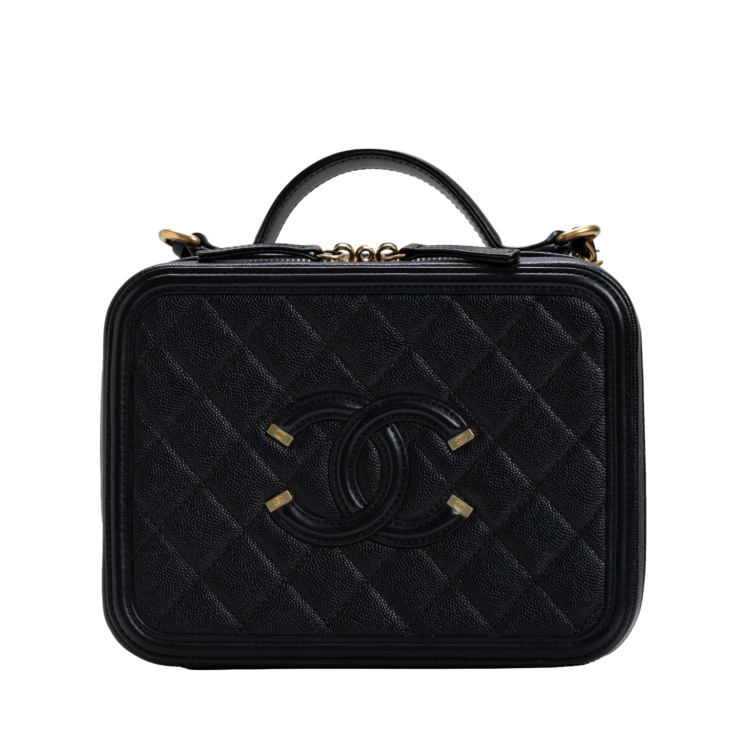 CC Medium Filigree Vanity Case Quilted Caviar Black