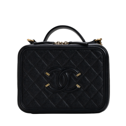 CC Medium Filigree Vanity Case Quilted Caviar Black