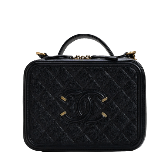 CC Medium Filigree Vanity Case Quilted Caviar Black