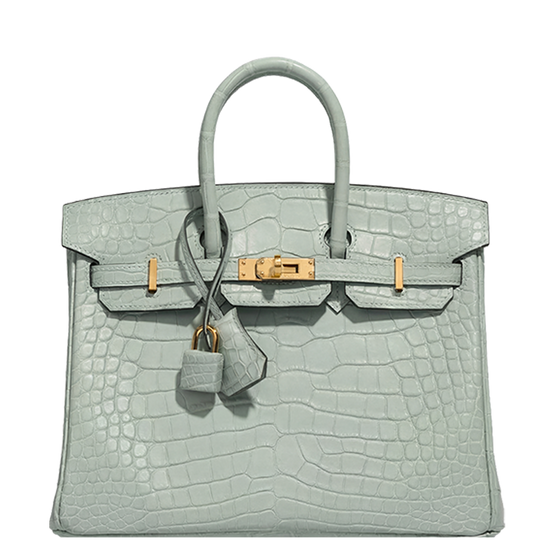Birkin 25 Matte Alligator Vert d'Eau Gold Hardware Stamp A  2017