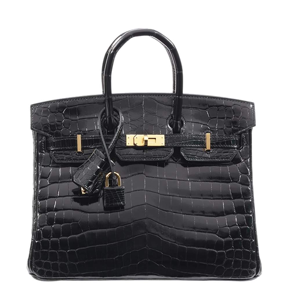 Birkin 25 Noir Shiny Niloticus Crocodile Gold Hardware Stamp W 2024