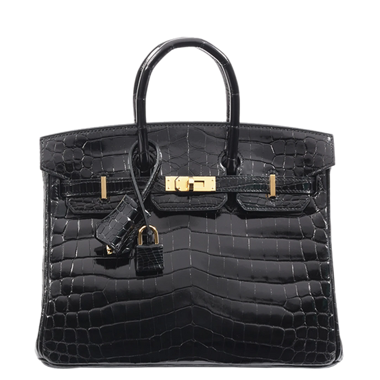 Birkin 25 Noir Shiny Niloticus Crocodile Gold Hardware Stamp W 2024