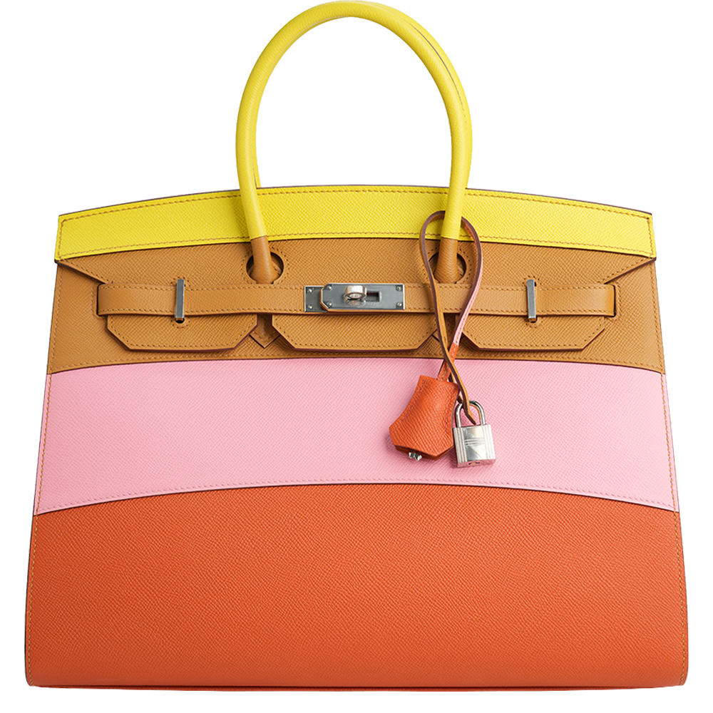Hermès Birkin 35 Rainbow Sunrise Sellier Epsom Lime / Sesame / Rose Confetti / Terre Battue Palladium Hardware Stamp Z 2021
