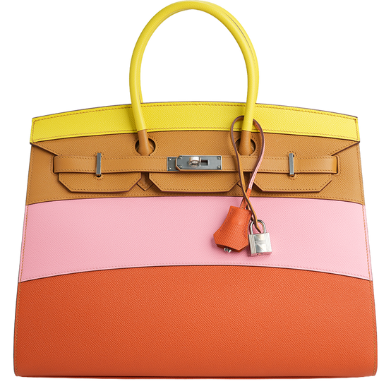 Hermès Birkin 35 Rainbow Sunrise Sellier Epsom Lime / Sesame / Rose Confetti / Terre Battue Palladium Hardware Stamp Z 2021