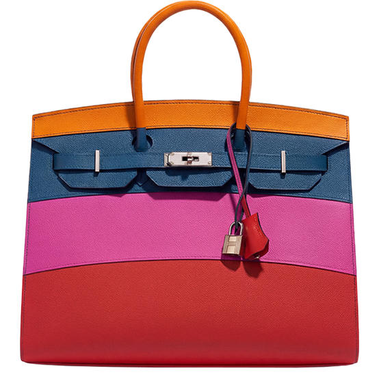 Hermès Birkin 35 Rainbow Sunset Casaque Sellier Epsom Abricot / Agate / Magnolia Palladium Hardware Stamp Z 2021