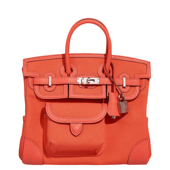 Birkin 25 Cargo Toile Geoland / Swift Orange Field Palladium Hardware Stamp W 2024